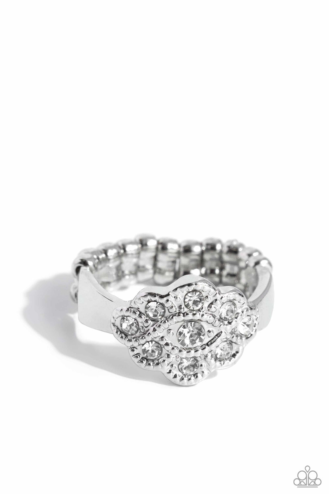 Floral Frou-Frou - White (Rhinestone) Ring