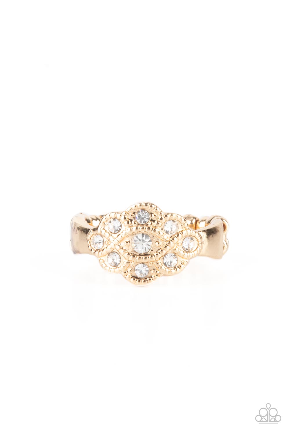 Floral Frou-Frou - Gold (White Rhinestone) Ring