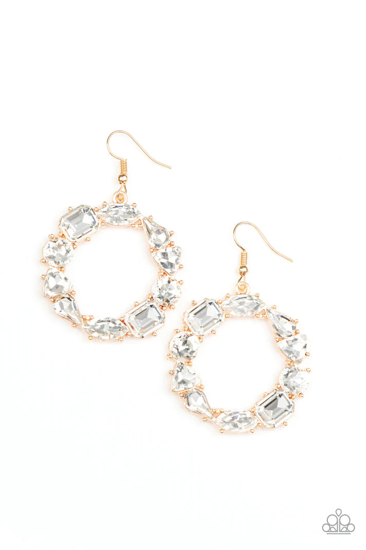 GLOWING in Circles - Gold (White Rhinestone) Earring