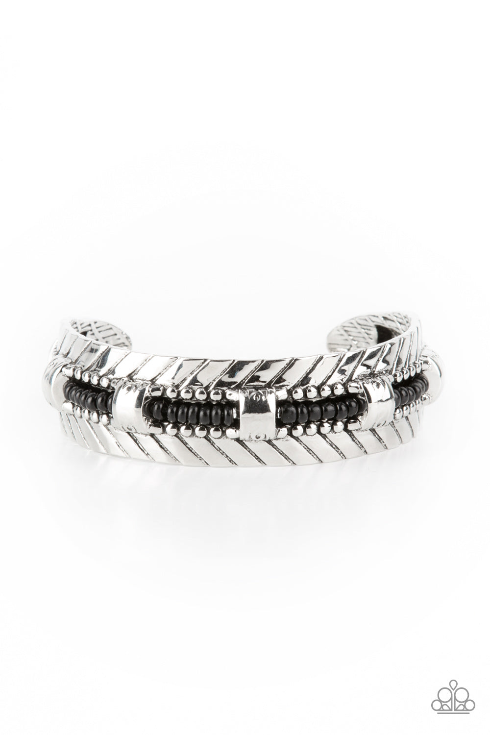 Sonoran Scene - Black (Seed Bead) Silver Frame Bracelet freeshipping - JewLz4u Gemstone Gallery