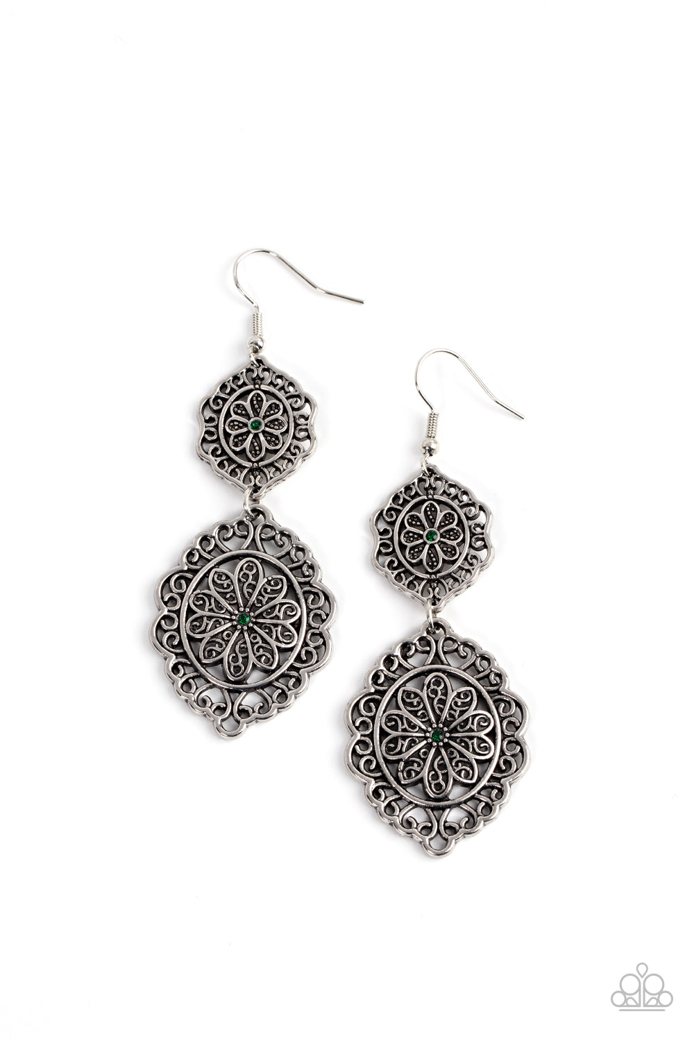 Floral Favorite - Green (Rhinestone Center) Earring