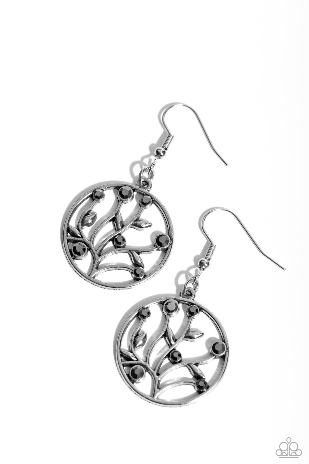 Bedazzlingly Branching - Silver (Hematite Rhinestone) Earring