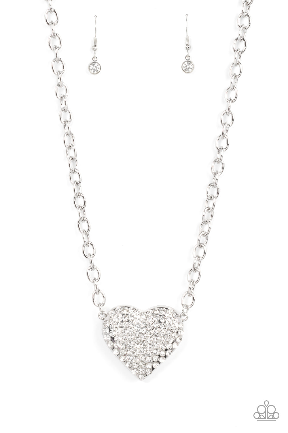 Heartbreakingly Blingy - White Rhinestone (Silver Heart) Necklace freeshipping - JewLz4u Gemstone Gallery