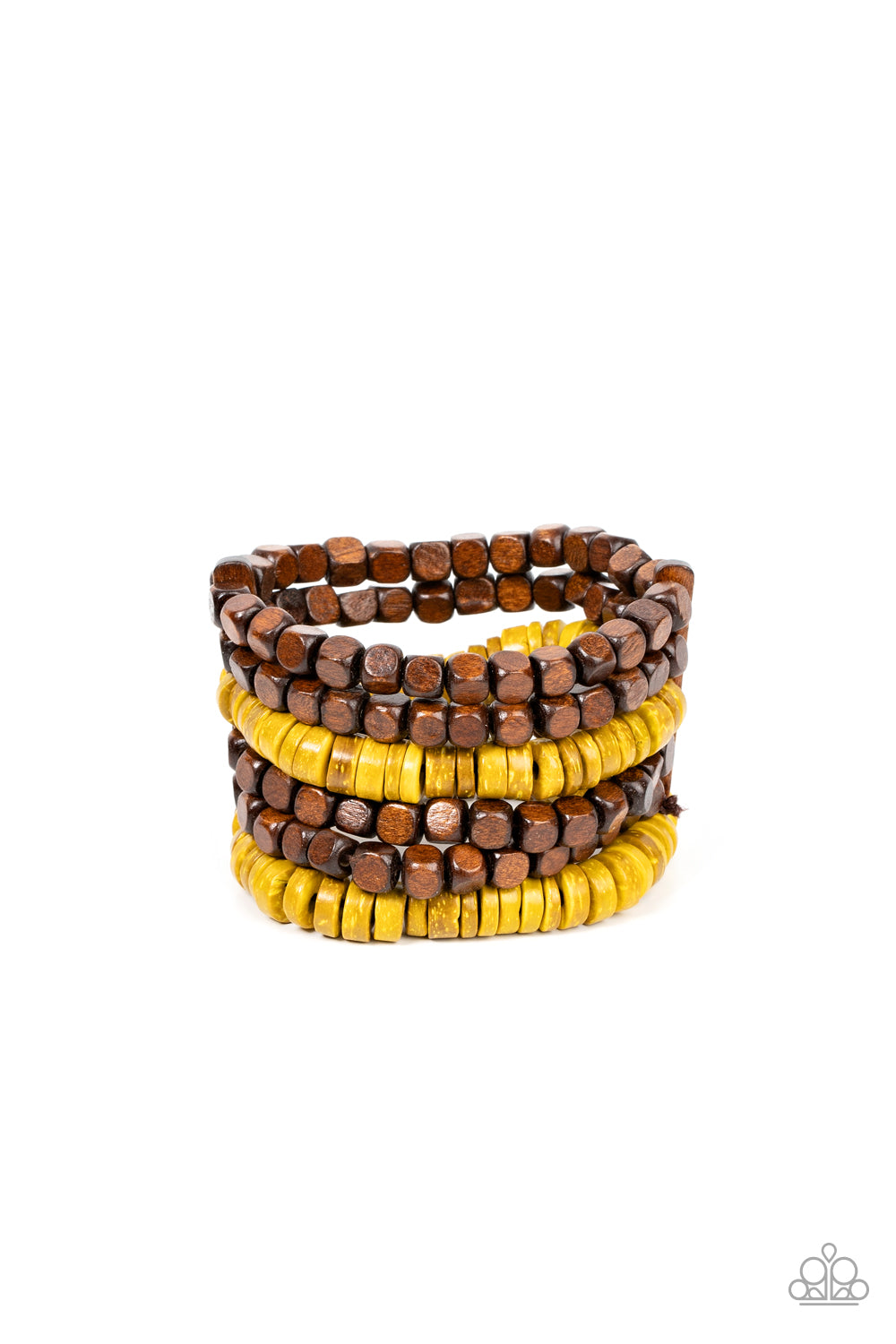 Fiji Fiesta - Yellow (Brown Wooden) Beads Bracelet