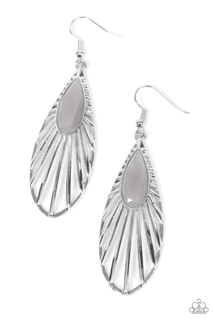 WING-A-Ding-Ding - Silver (Butterfly Wing) - Gray Teardrop Earring