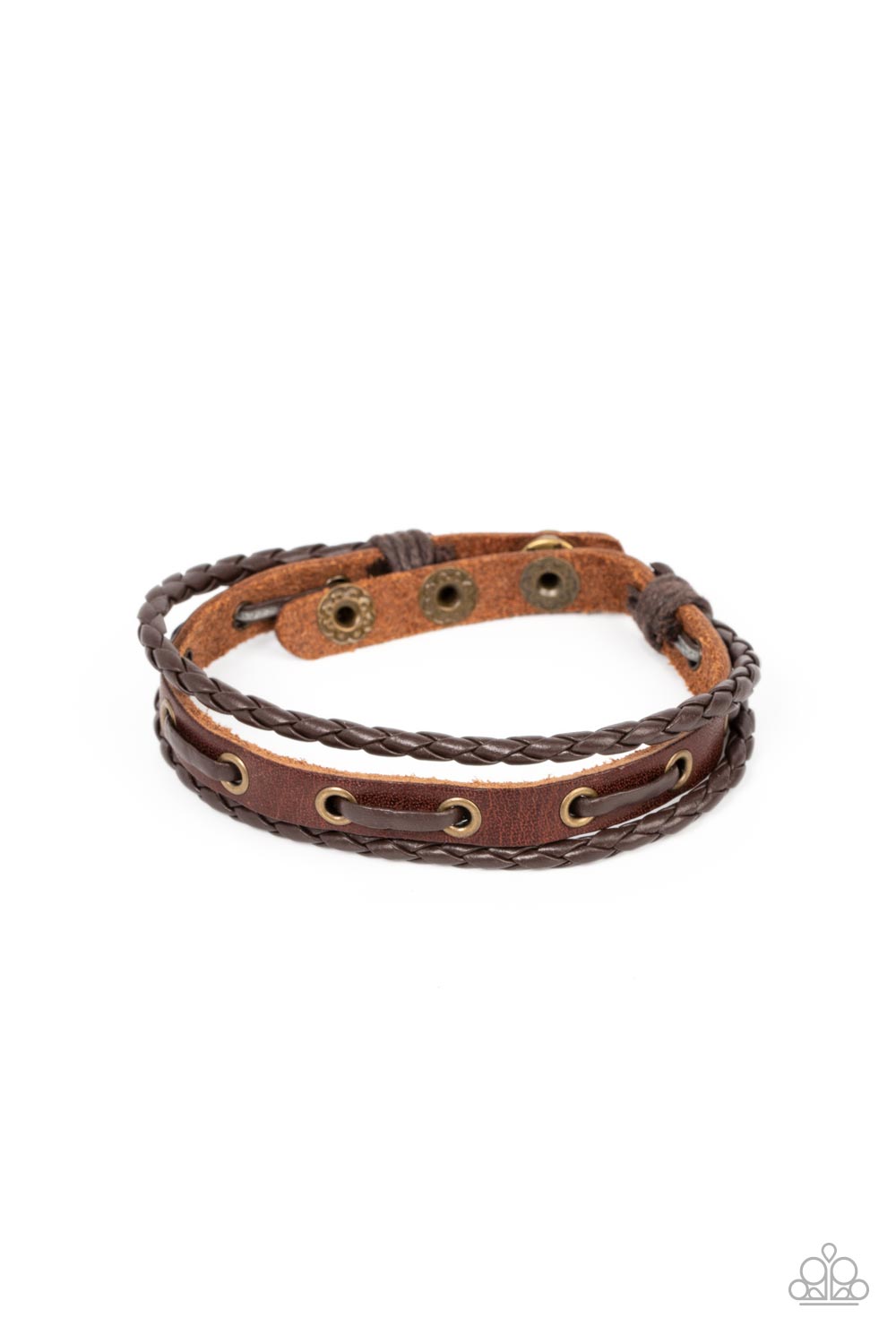 Road Cruise - Brass (Stud) Brown Leather Bracelet