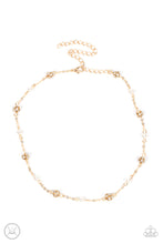Load image into Gallery viewer, Rumored Romance - Gold (White Pearl and Rhinestone) Choker Necklace
