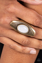 Load image into Gallery viewer, Pyramid Passage - Brass (Opal White Bead) Ring
