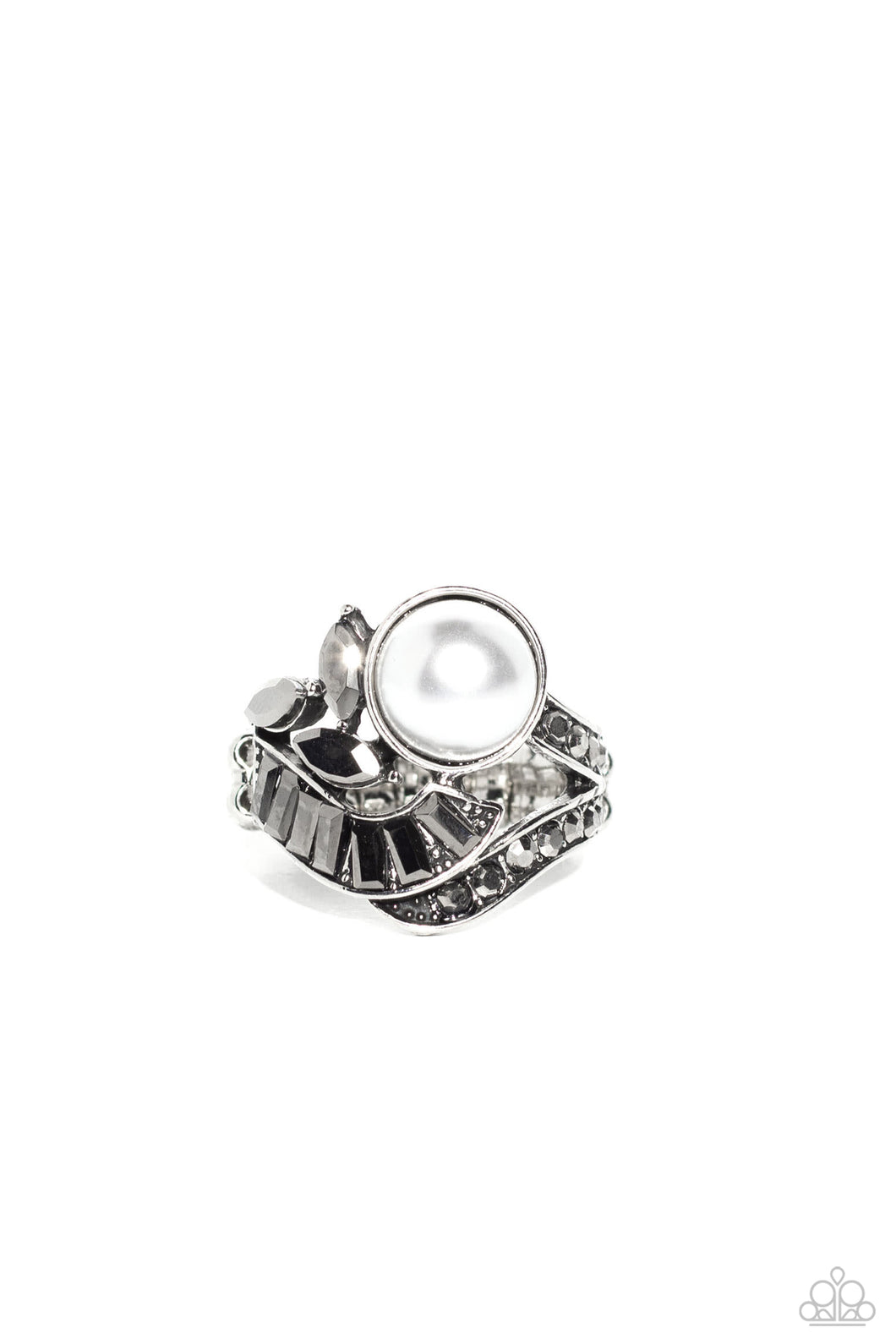 SELFIE-Made Millionaire - Silver (Hematite Rhinestone/White Pearl) Ring