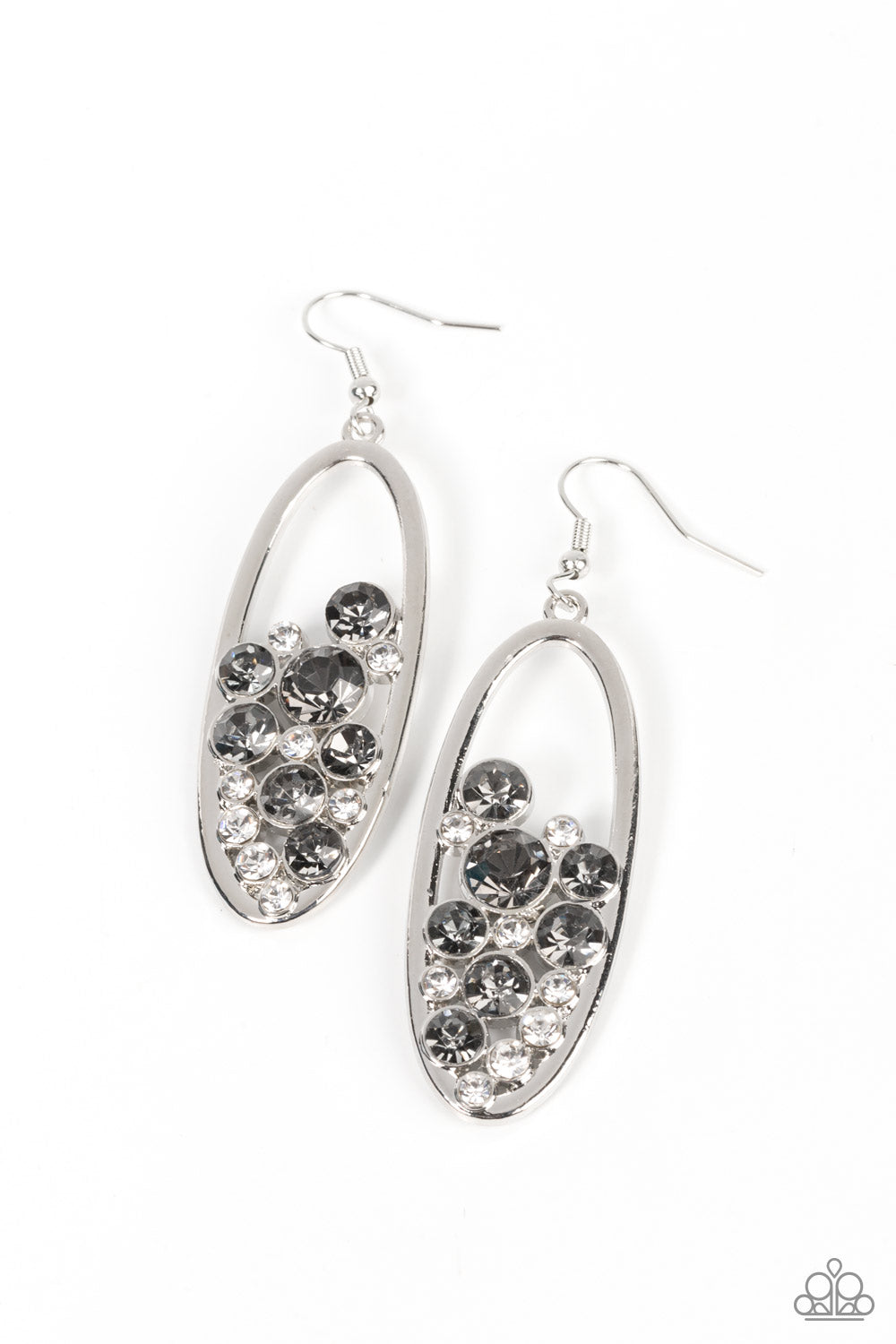 Prismatic Poker Face - Silver (Smoky Rhinestone) Earring