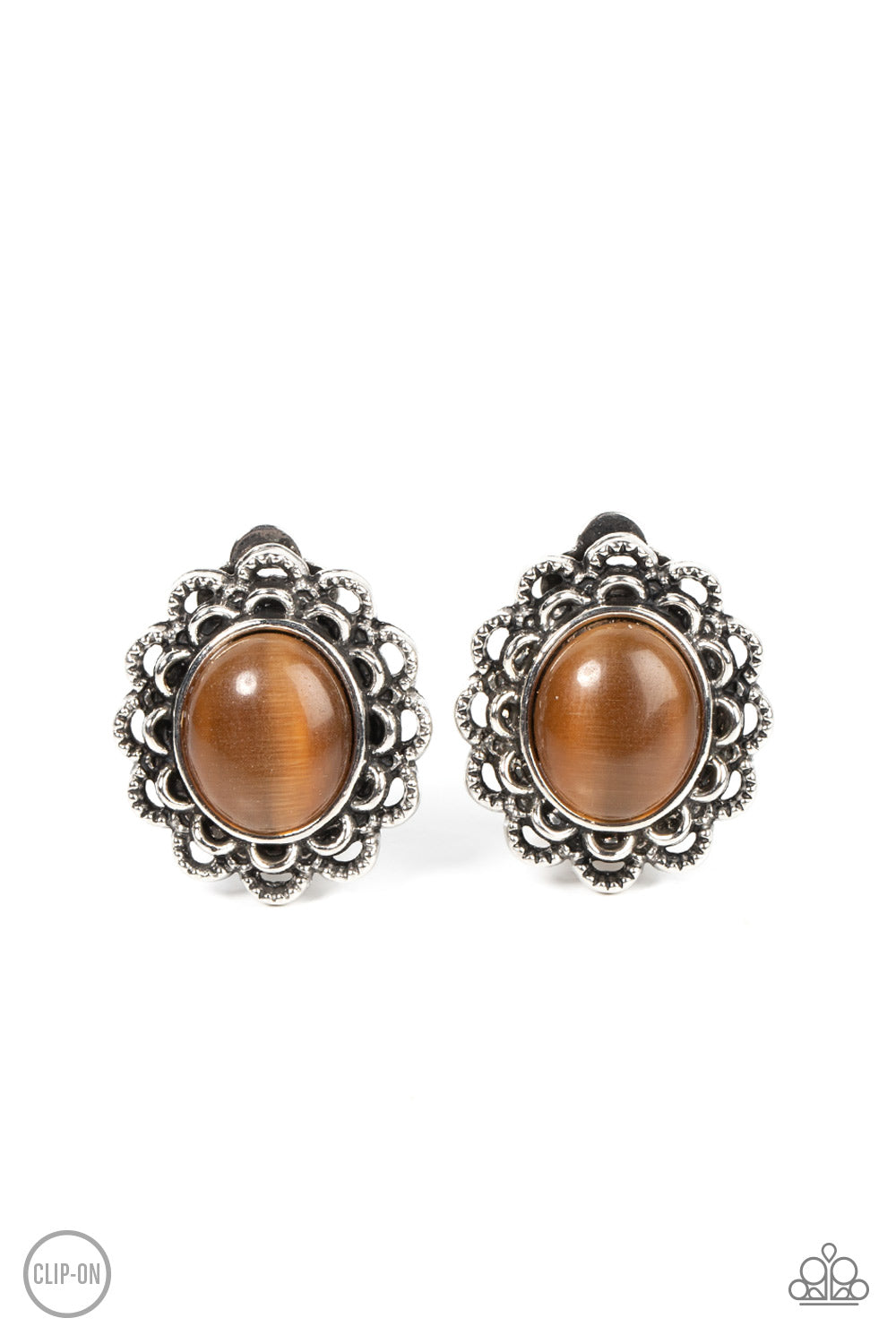 Garden Gazebo - Brown (Cat's Eye Stone) Clip-On Earring