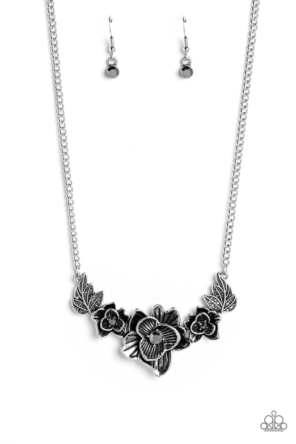 Botanical Breeze - Silver (Hematite Rhinestone) Necklace