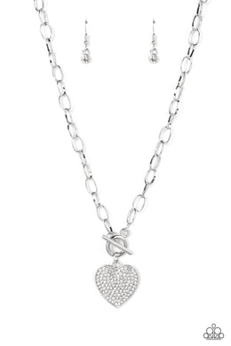 If You LUST - White Rhinestone (Silver Heart) Necklace freeshipping - JewLz4u Gemstone Gallery