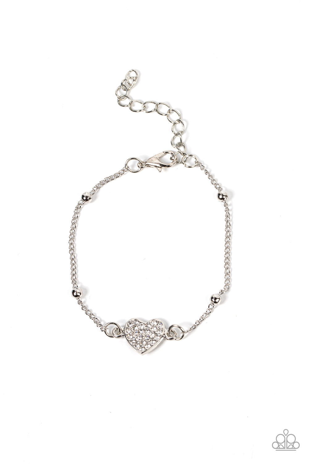 Heartachingly Adorable - White Rhinestone (Silver Heart) Bracelet freeshipping - JewLz4u Gemstone Gallery