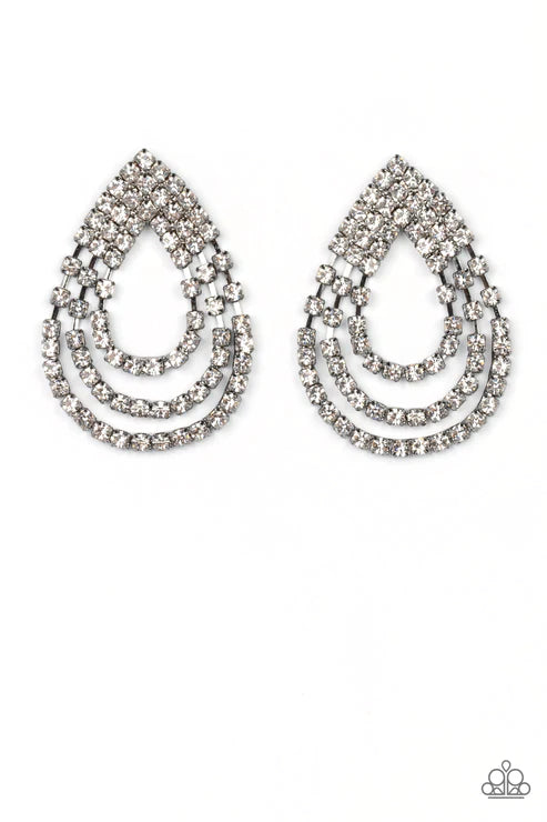 Take a POWER-Stance - Black (Gunmetal/White Rhinestone) Post Earring