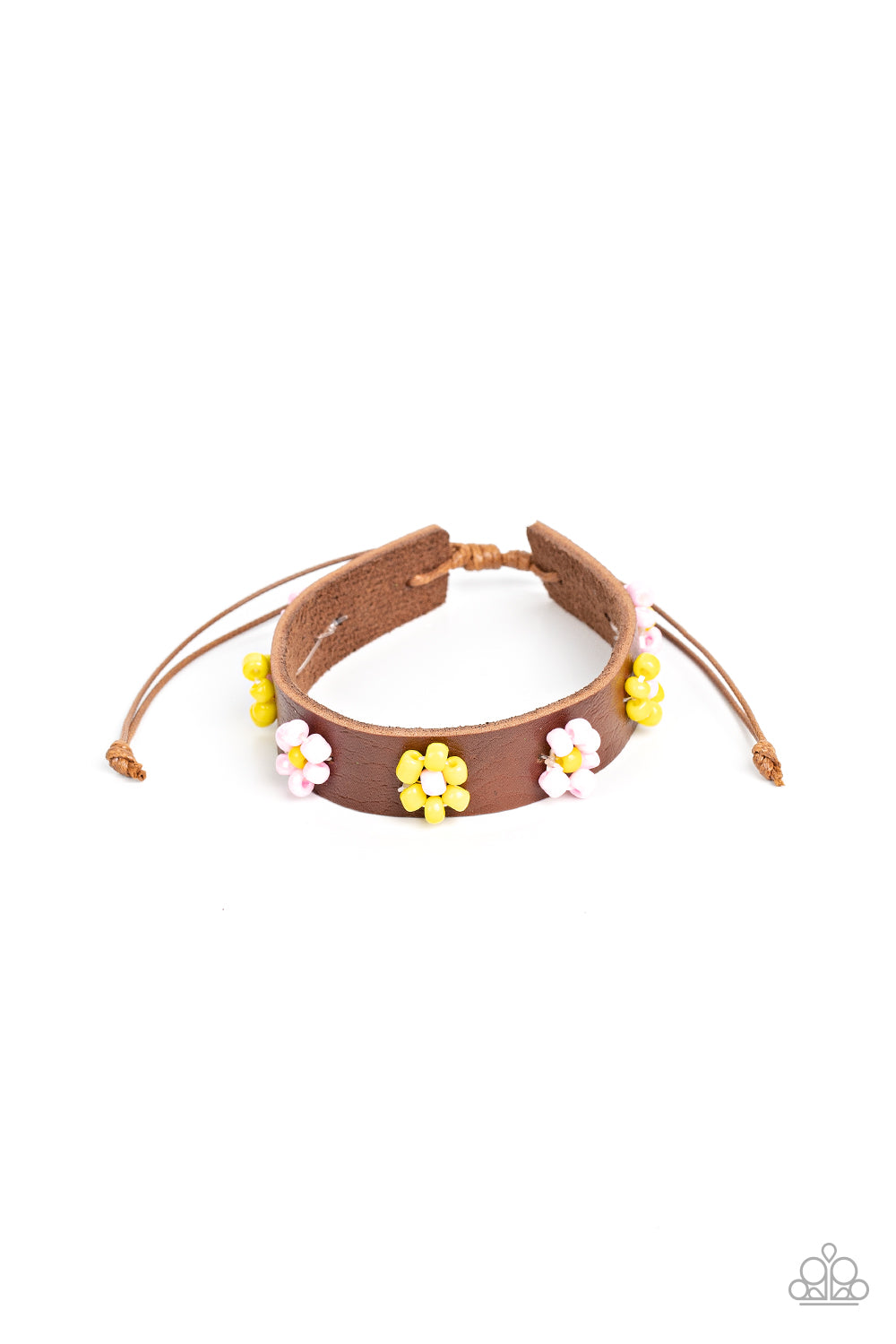 Flowery Frontier - Pink & Yellow Bead Flower) Bracelet