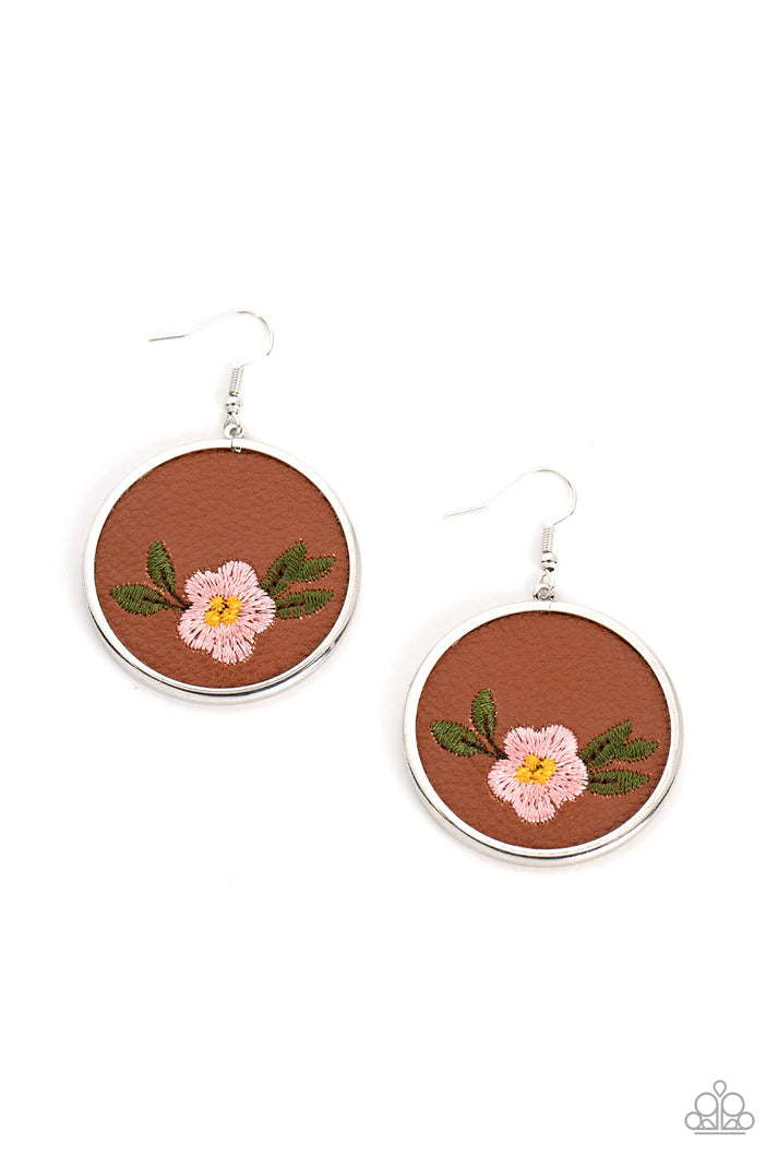 Prairie Patchwork - Pink (Embroidered Flower) Earring