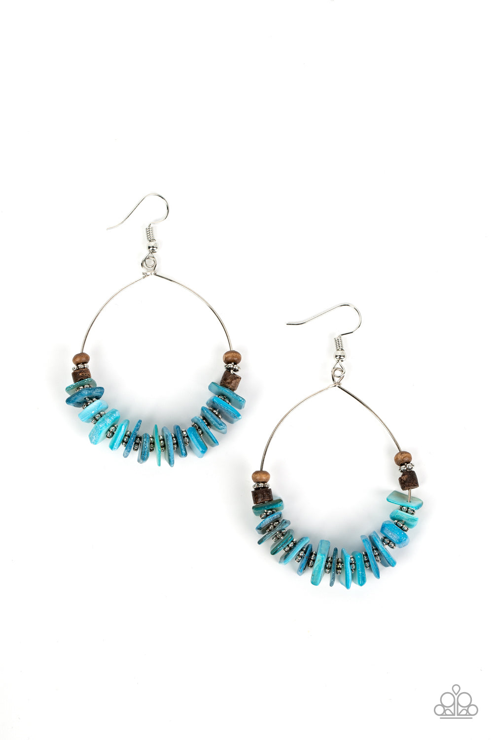 Hawaiian Kiss - Blue (Wooden Shell-Like Pebbles) Earring