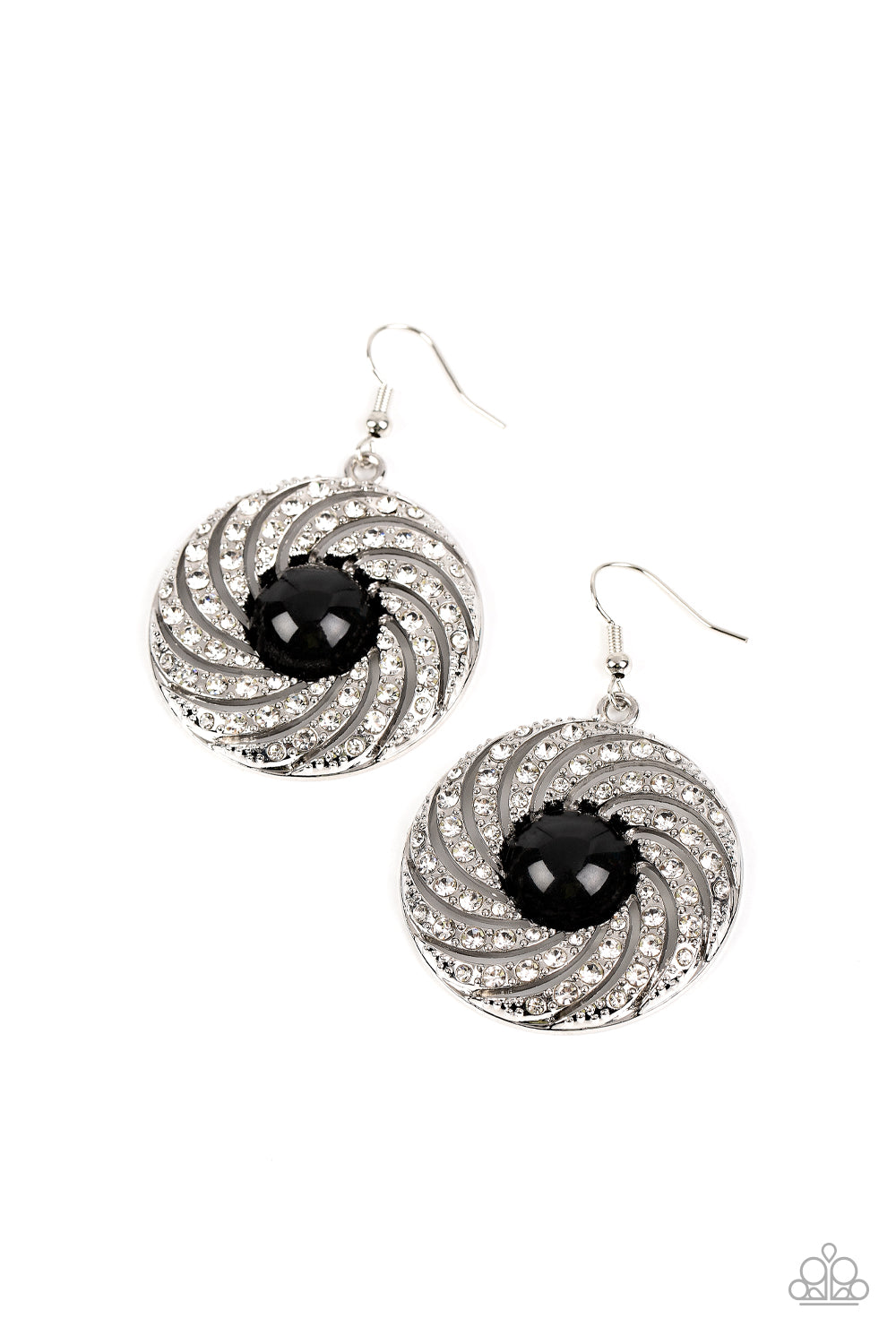 Vintage Vortex - Black Bead (White Rhinestone) Earring