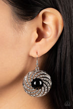 Load image into Gallery viewer, Vintage Vortex - Black Bead (White Rhinestone) Earring
