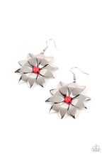 Load image into Gallery viewer, Pinwheel Prairies - Red (Beaded Center) Silver Petals Earring
