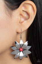 Load image into Gallery viewer, Pinwheel Prairies - Red (Beaded Center) Silver Petals Earring
