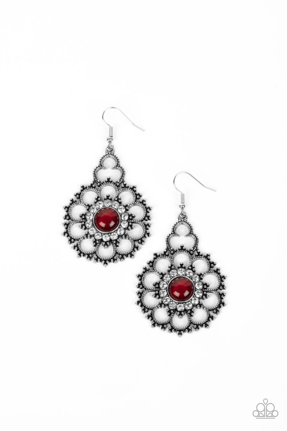 Floral Renaissance - Red (White Rhinestone) Earring