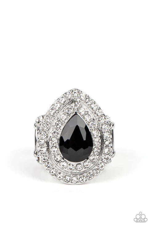 Icy Indulgence - Black (White Rhinestone) Ring