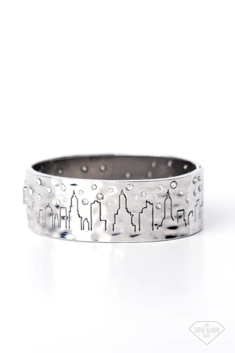 Starry Skyscrapers - White (Rhinestone) City Skyline - Silver Bracelet