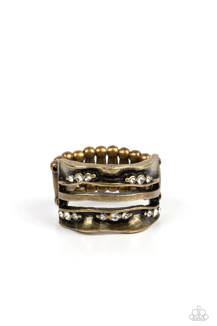 Unexpected Treasure - Brass (White Rhinestone) Ring