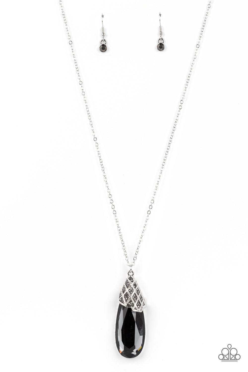 Dibs on the Dazzle - Silver (Smoky Black) Necklace