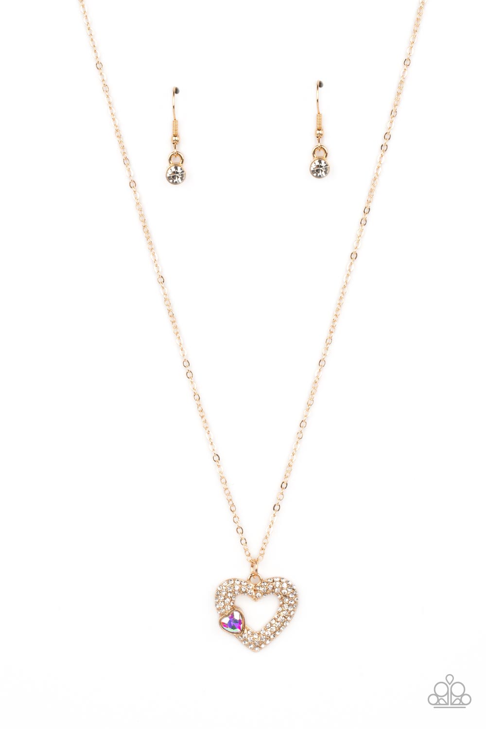 Bedazzled Bliss - Multi (Gold Heart/White Rhinestone) Necklace
