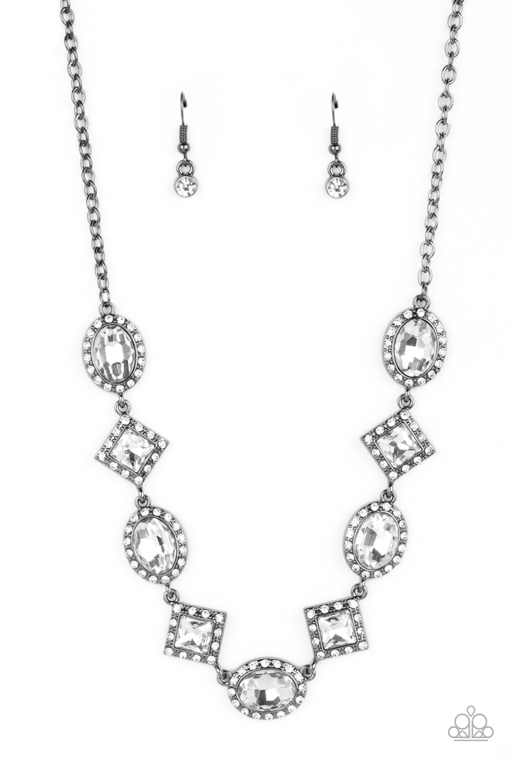Diamond of the Season - Black (Gunmetal chain with White Rhinestone Gems) Necklace