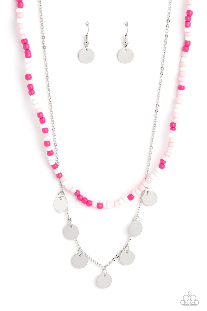 Comet Candy - Pink (White Seed Bead) Necklace