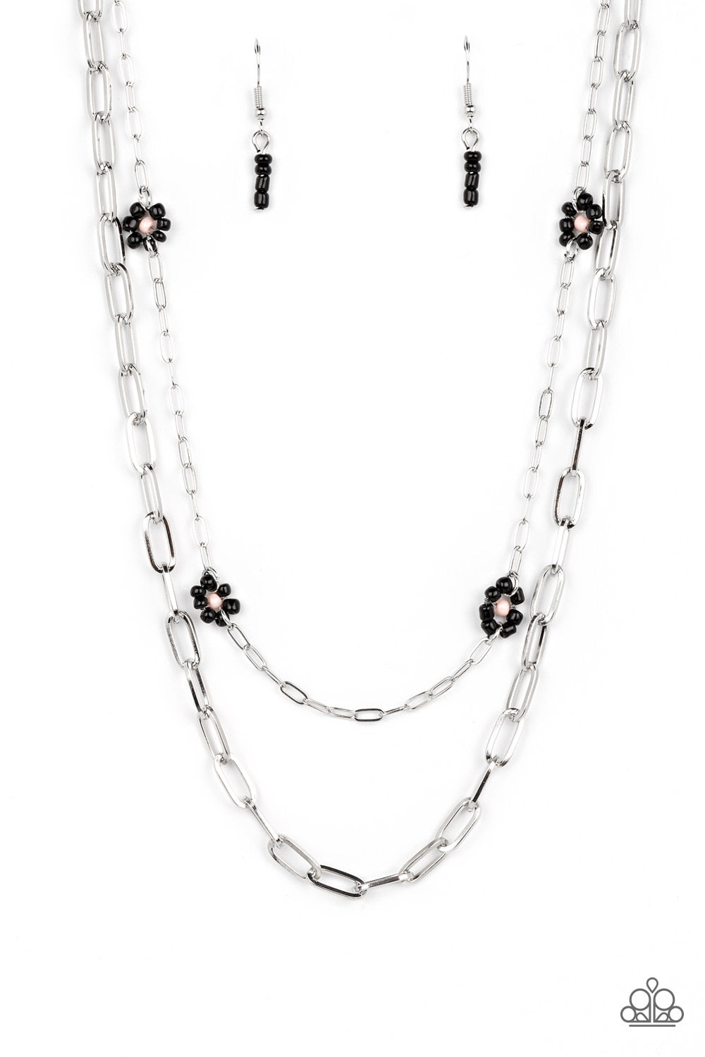 Bold Buds - Black (Seed Bead Flowers) Necklace