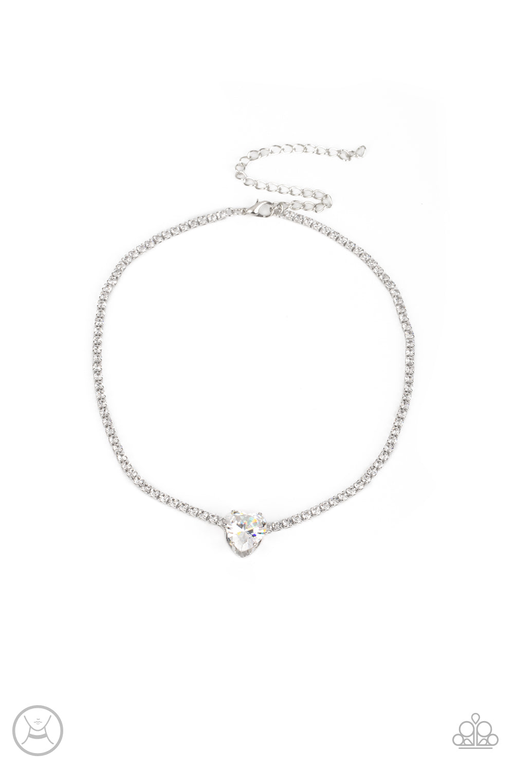 Flirty Fiancé - White (Heart Rhinestone) Choker Necklace