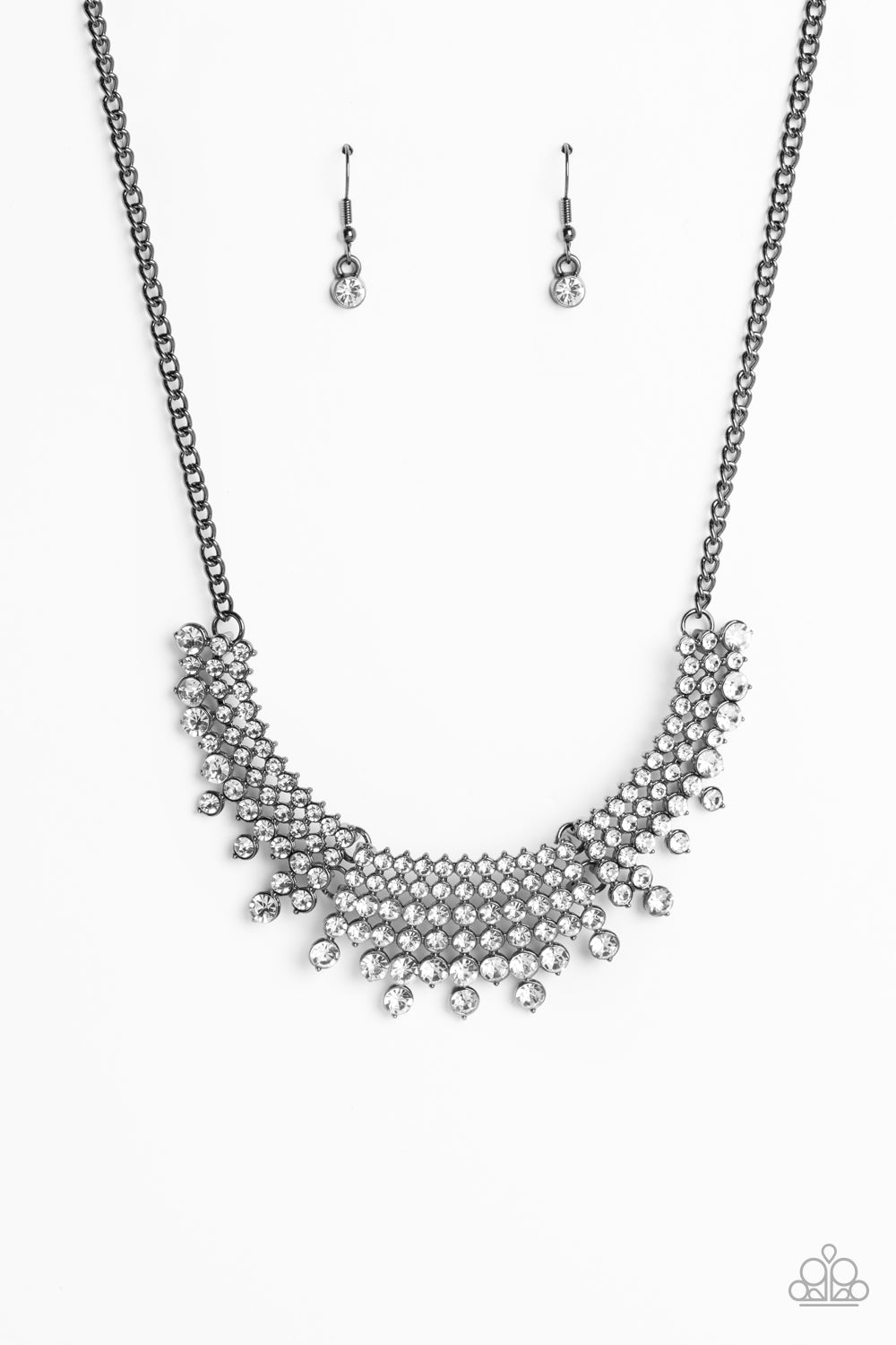 Shimmering Song - Black (Gunmetal/White Rhinestone) Necklace