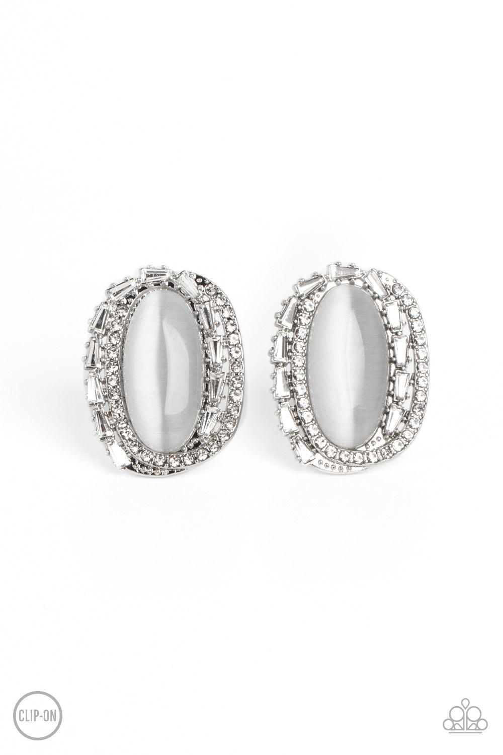 Shimmery Statement - White (Cat's Eye Stone) Clip-On Earring