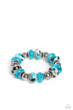Load image into Gallery viewer, Warped Wayfarer- Blue (Turquoise and Silver Beads) Bracelet
