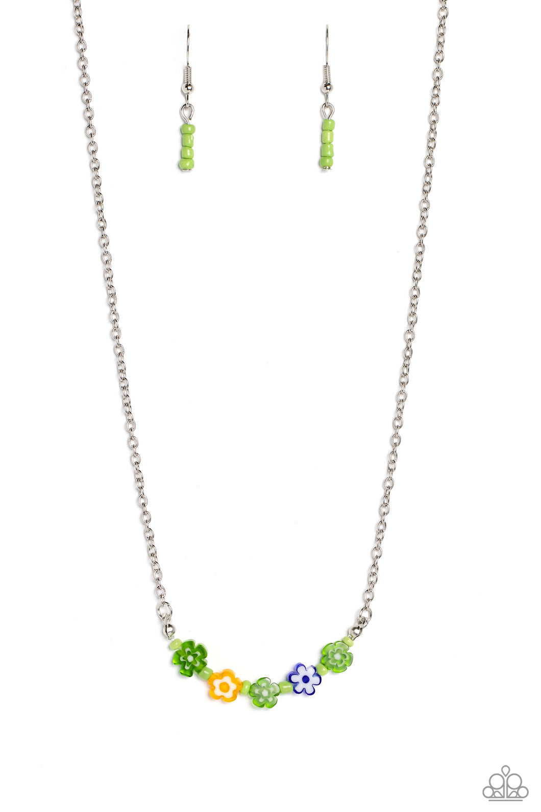 BOUQUET We Go - Green (Seed Bead Flower Beads) Necklace