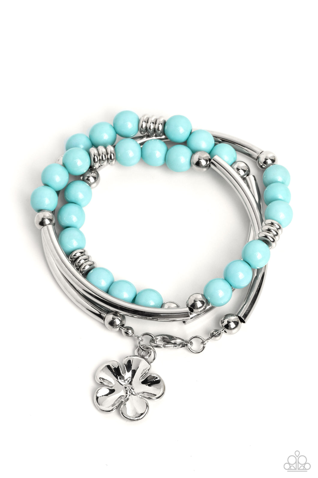 Off the WRAP - Blue (Silver Flower) Bracelet