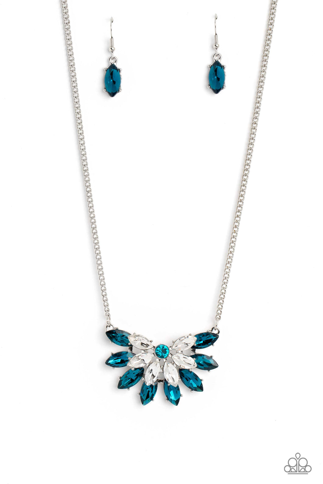 Frosted Florescence - Blue and WhitenRhinestone Necklace