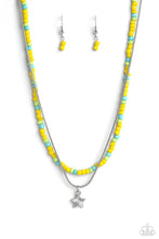 Load image into Gallery viewer, Starry Serendipity - Yellow (Blue and Green Seed Bead) Star Necklace
