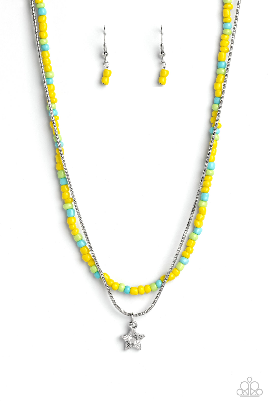 Starry Serendipity - Yellow (Blue and Green Seed Bead) Star Necklace