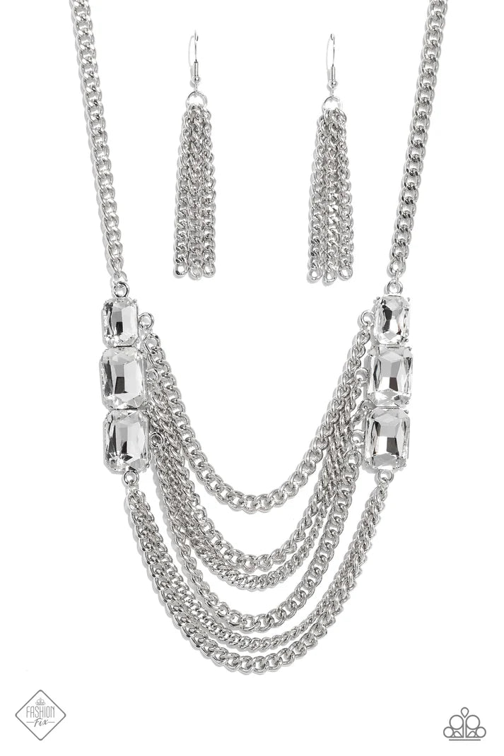 Come CHAIN or Shine - White (Emerald-Cut Gems) Necklace (MM-0323)