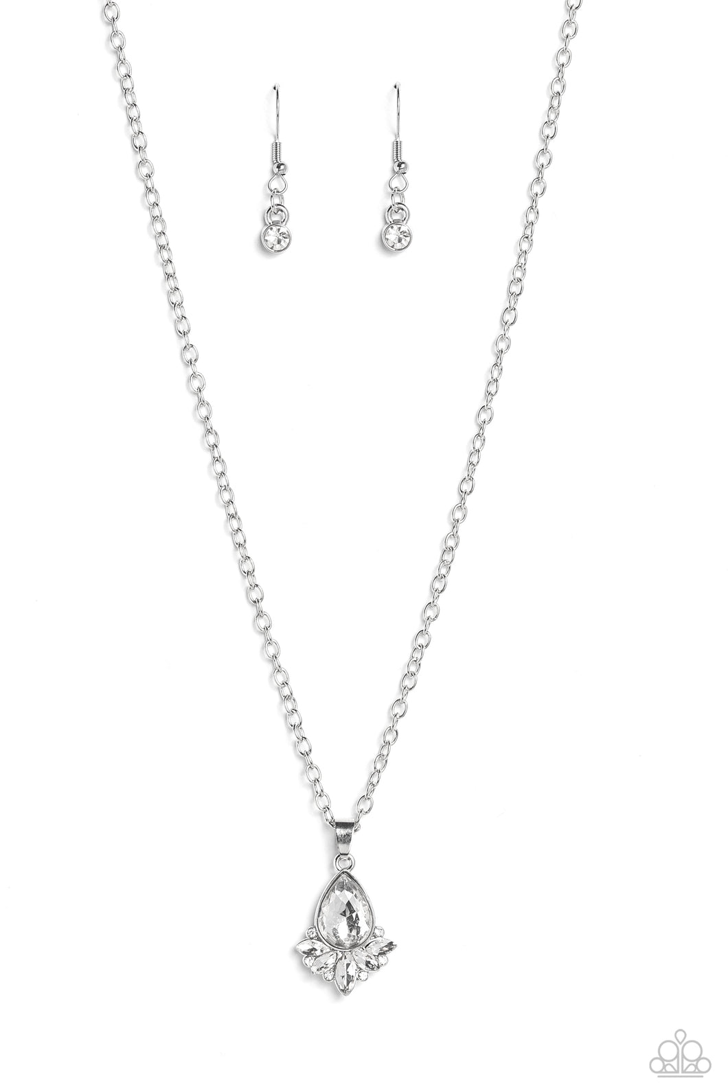 Fancy Fringe - White (Teardrop Gem) Necklace