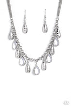 Load image into Gallery viewer, Teardrop Timbre - White (Clear/Silver /Hammered/Beveled Teardrop) Necklace
