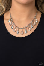 Load image into Gallery viewer, Teardrop Timbre - White (Clear/Silver /Hammered/Beveled Teardrop) Necklace
