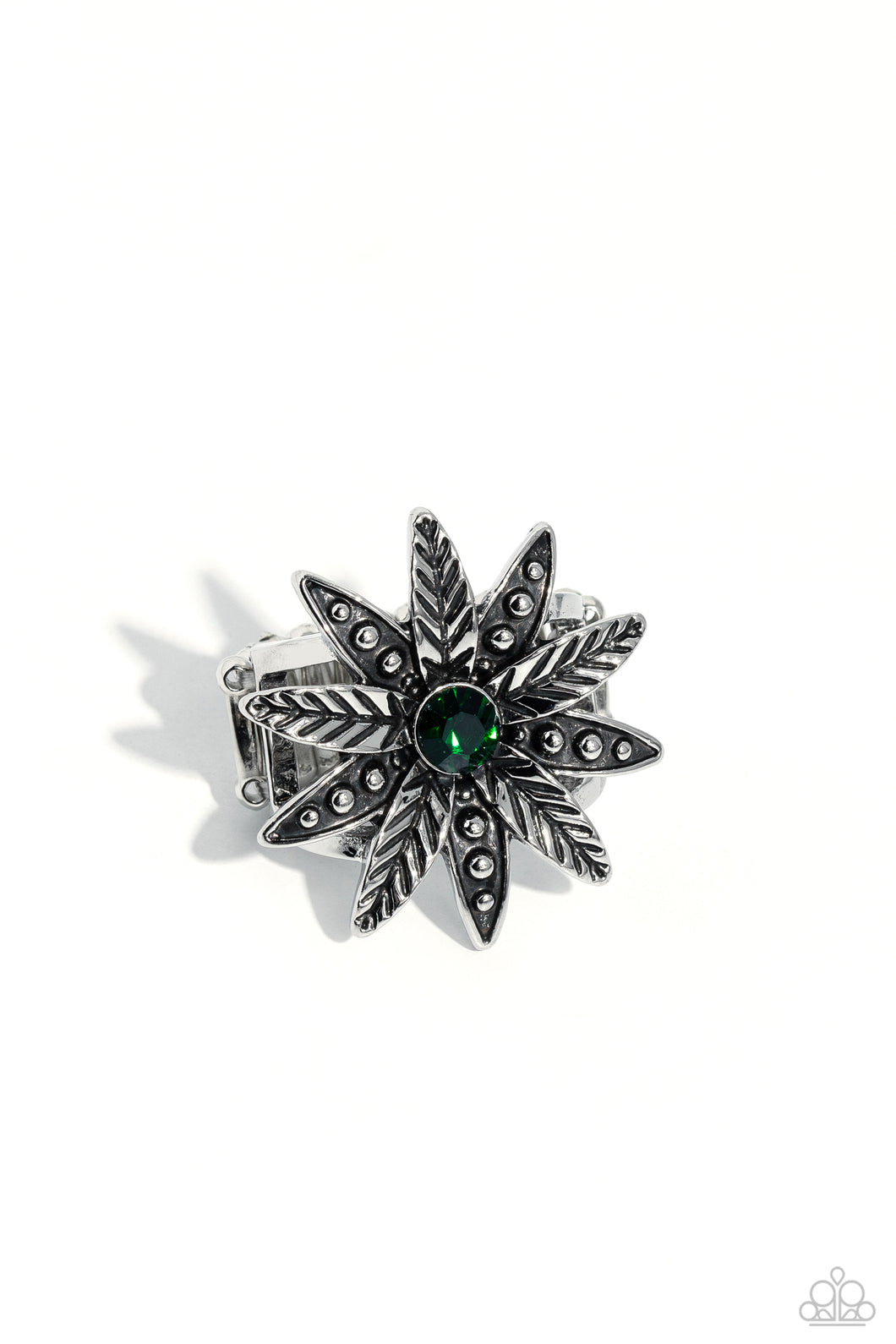 Sunflower Season - Green (Emerald Gem Center) Petals Ring