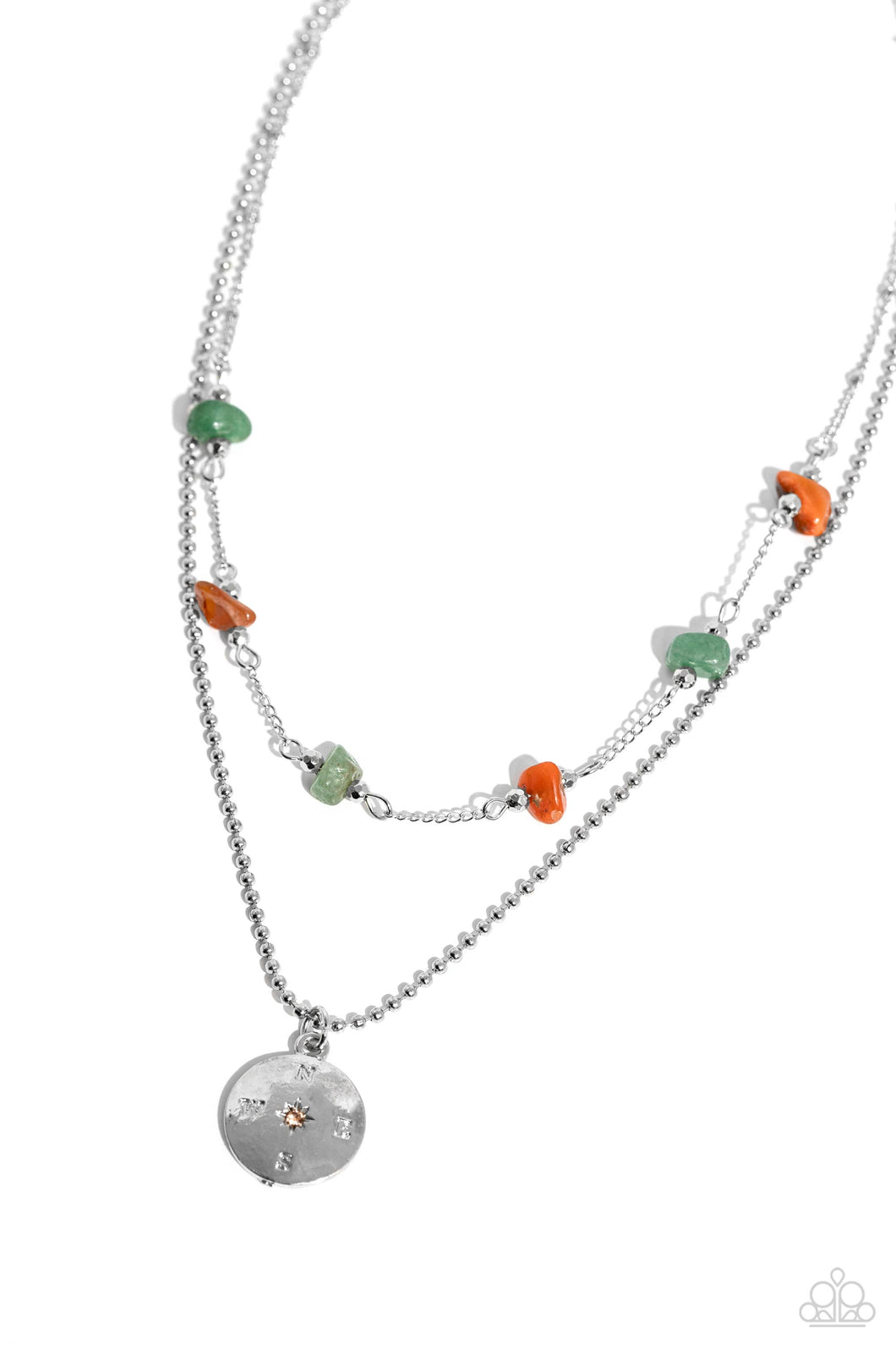 Sense of Direction - Green (Chiseled Jade and Orange Stone) Necklace